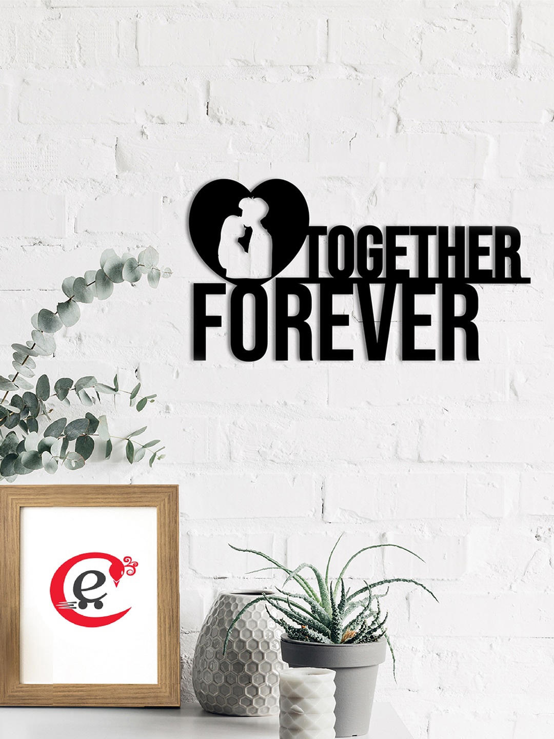 

eCraftIndia Together Forever Wooden Cutout Ready to Hang Home Decor, Black