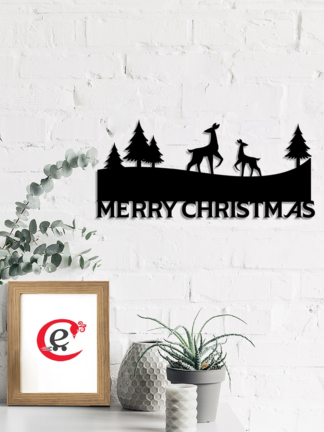 

eCraftIndia Black Merry Christmas Wooden Wall Decor