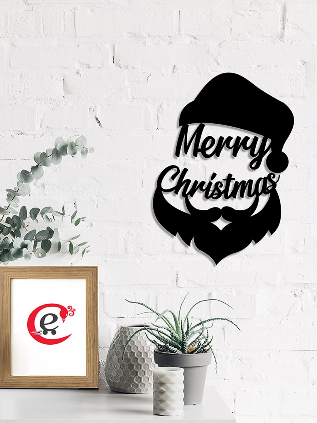 

eCraftIndia "Merry Christmas Santa" Black Engineered Wood Cutout Wall Art