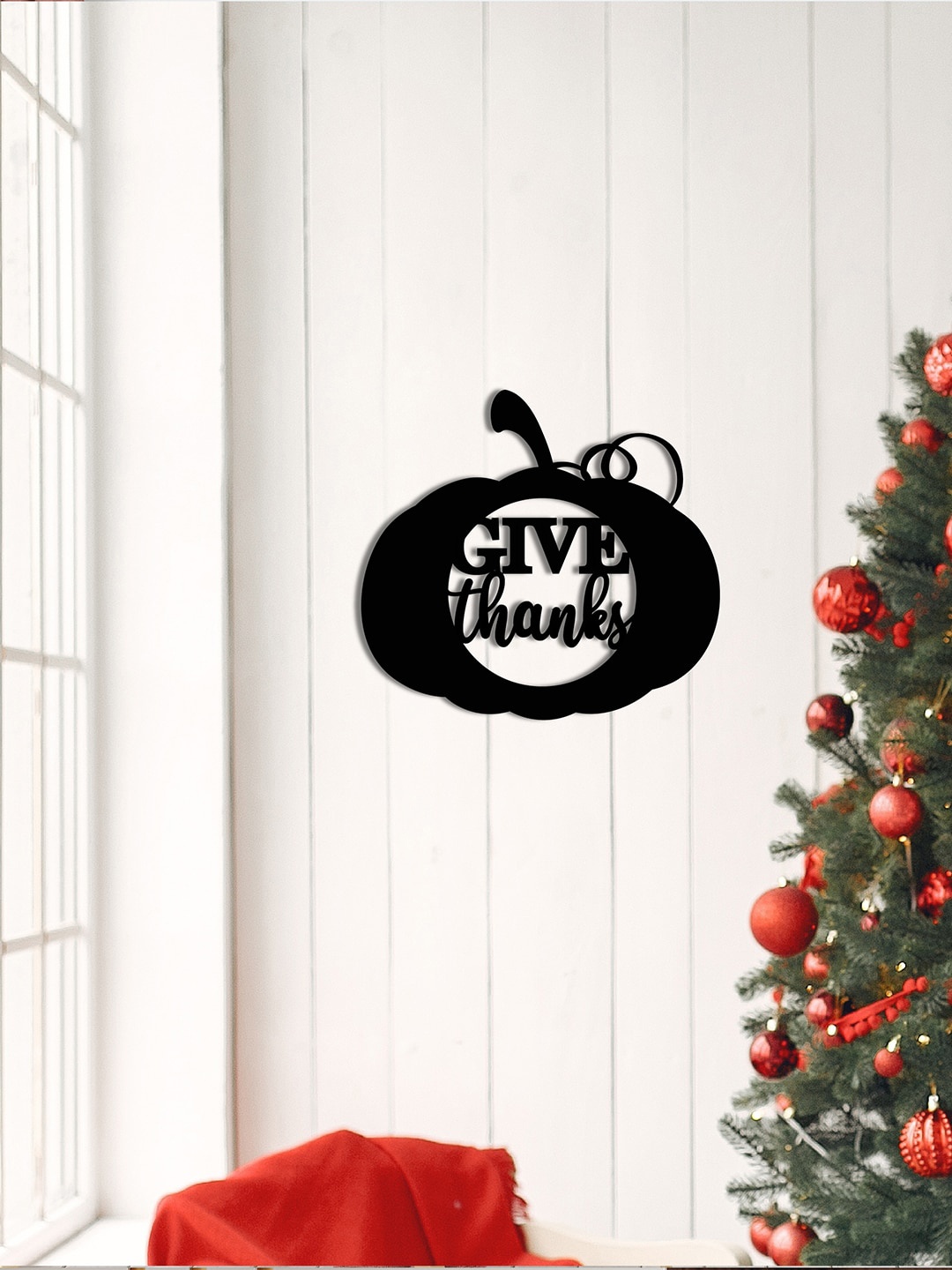 

eCraftIndia Black "Give Thanks" Wood Cutout Wall Decor