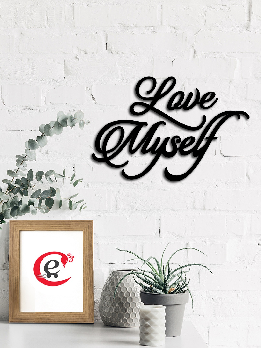 

eCraftIndia Black Love Myself Ready to Hang Engineered Wood Wall Art Cutout