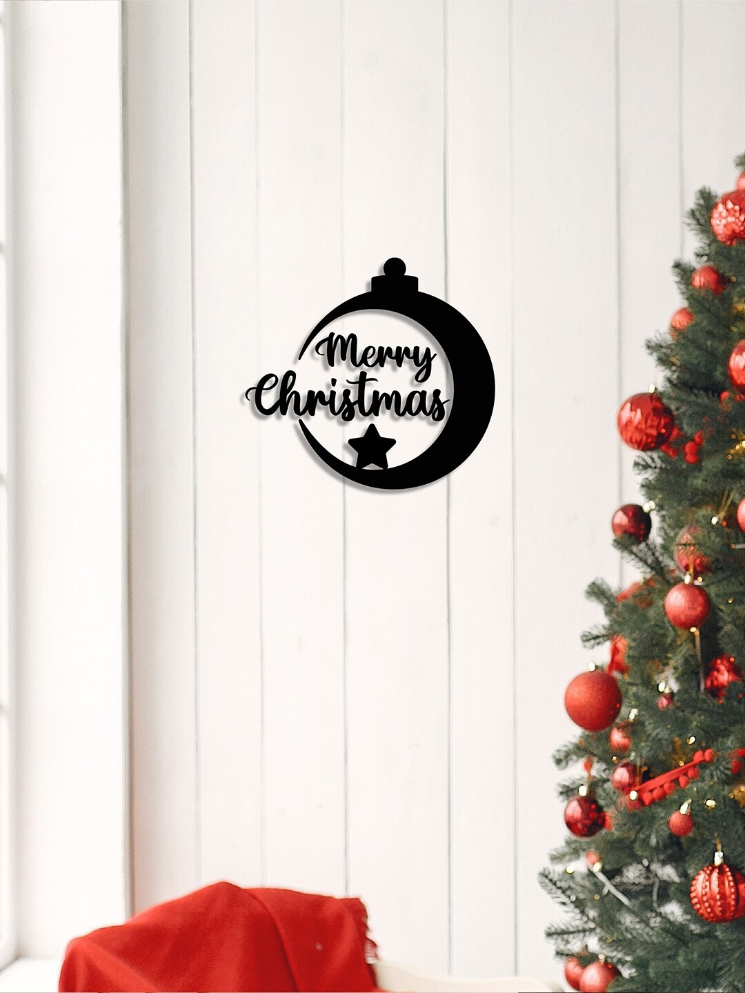 

eCraftIndia Black Merry Christmas Bell Wood Cutout Wall Decor