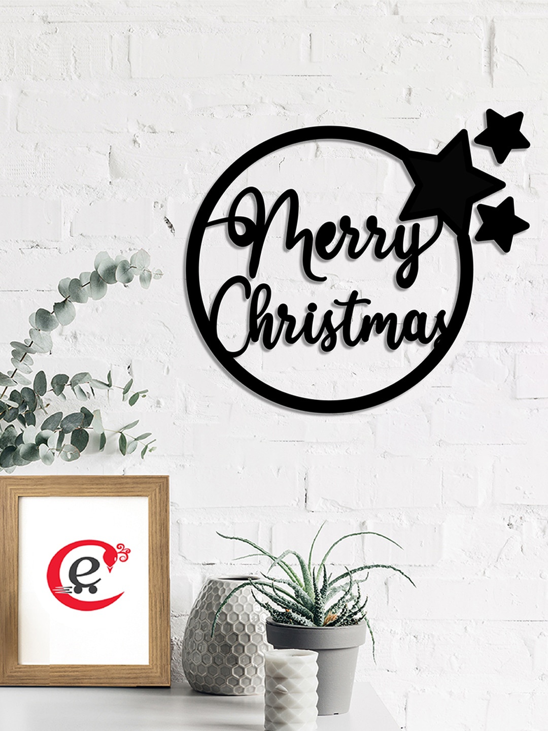

eCraftIndia Black "Merry Christmas" Cutout Wood Wall Hanging