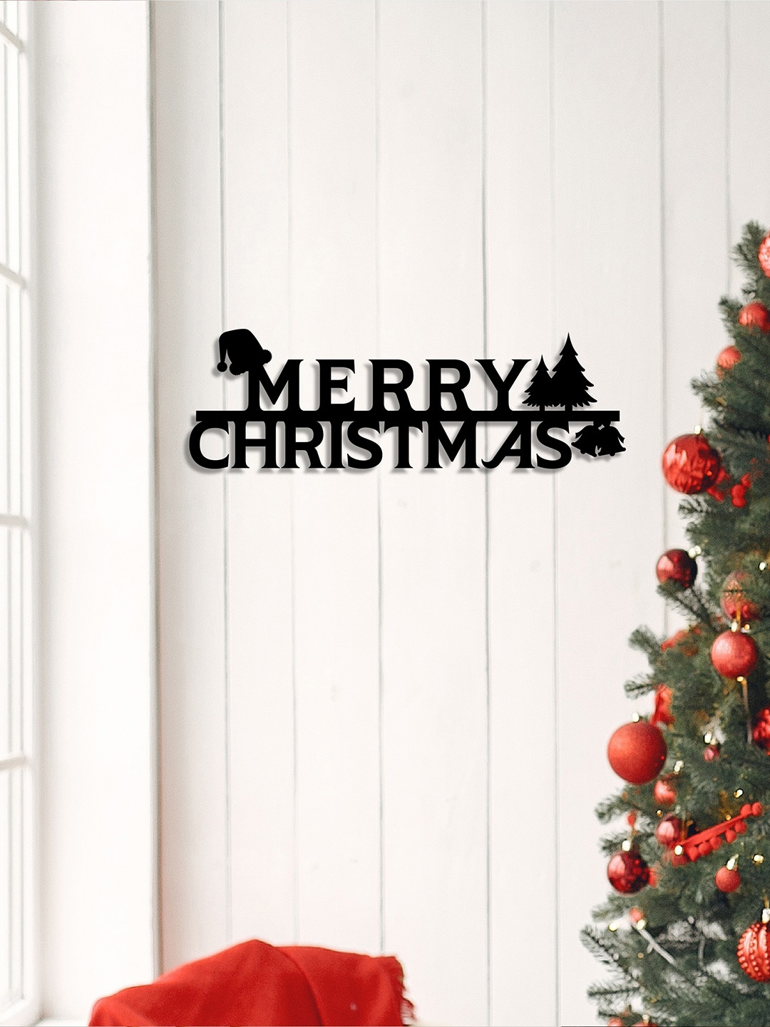

eCraftIndia Black Merry Christmas Cutout Wooden Wall Art