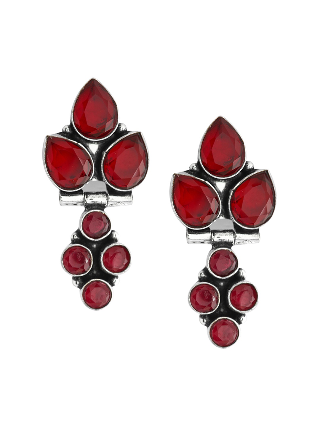 

EL REGALO Silver-Plated & Red Geometric Drop Earrings