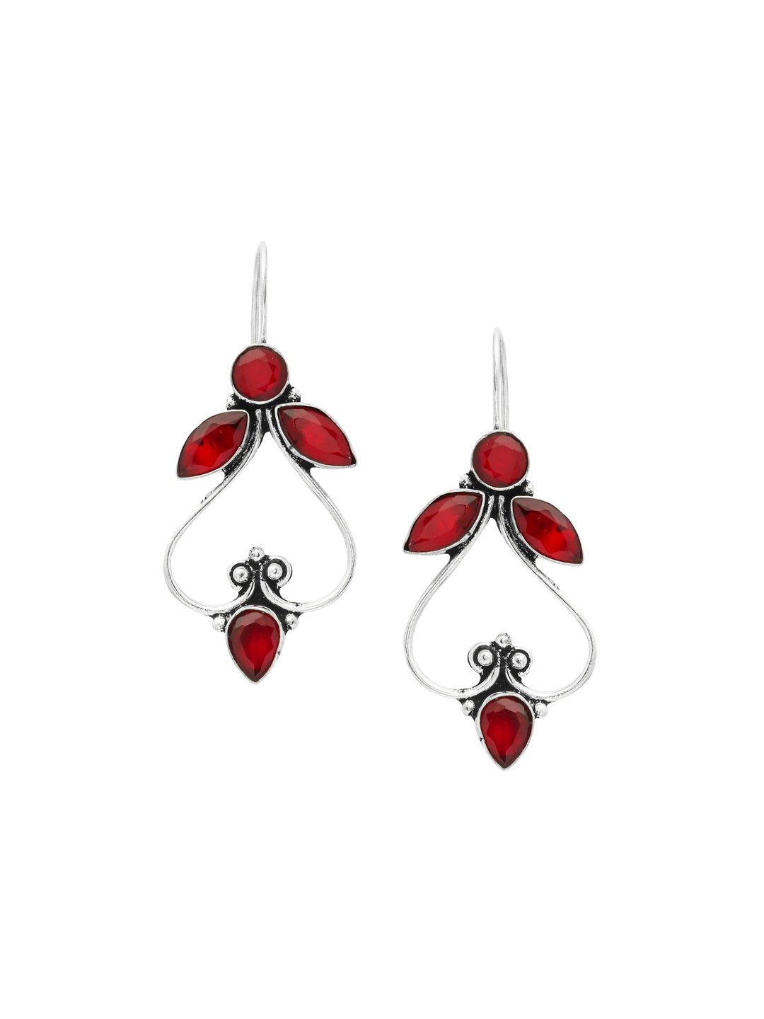 

EL REGALO Red & Silver-Plated Contemporary Drop Earrings