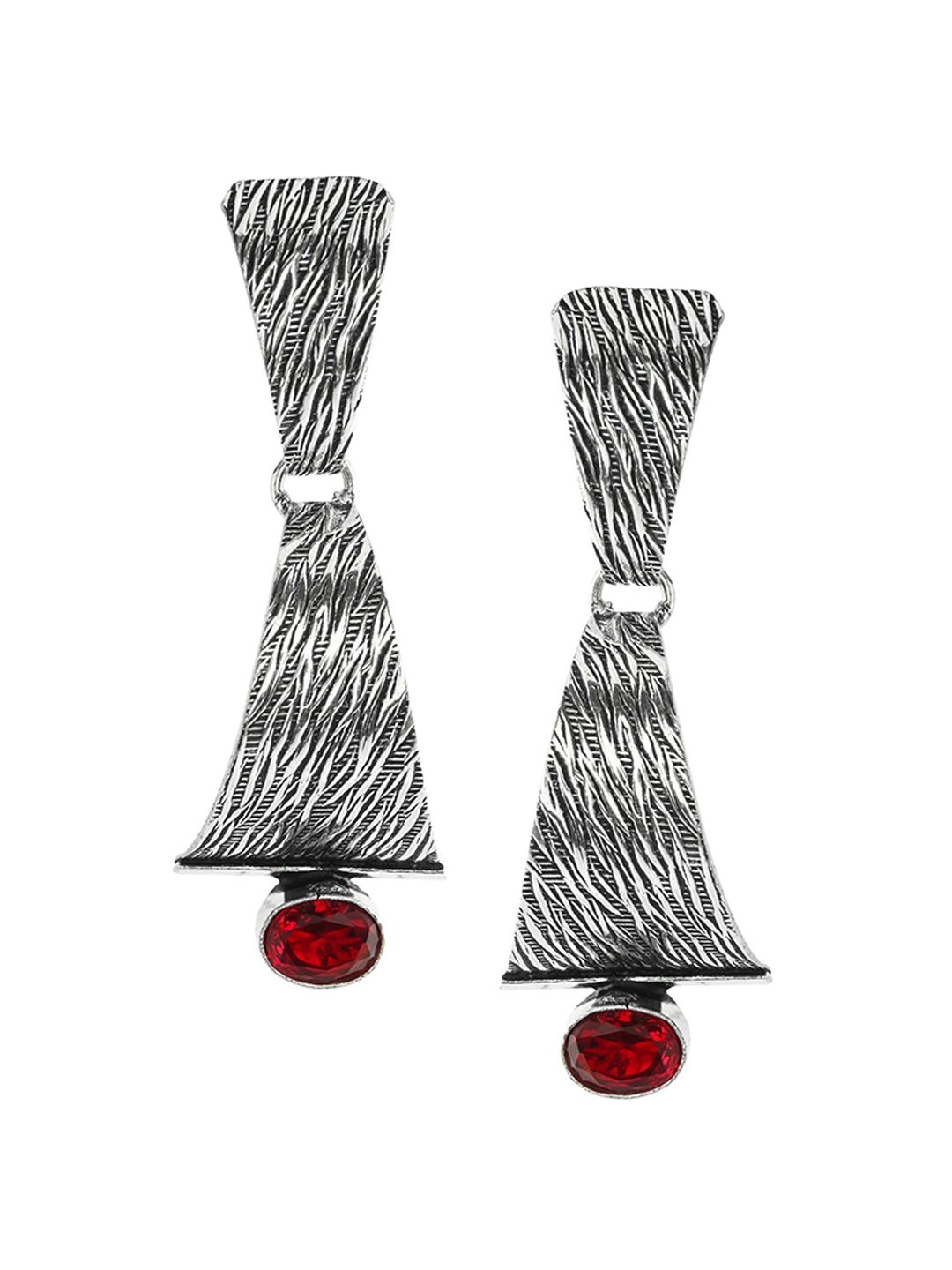 

EL REGALO Women Silver & Red Geometric Drop Earrings