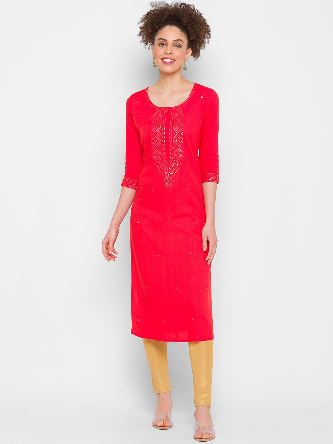 

ZOLA Women Red Ethnic Motifs Chikankari Kurta