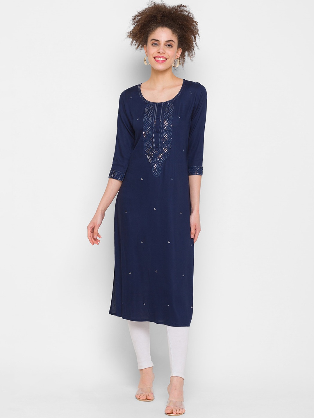 

ZOLA Women Navy Blue Embroidered Thread Work Kurta