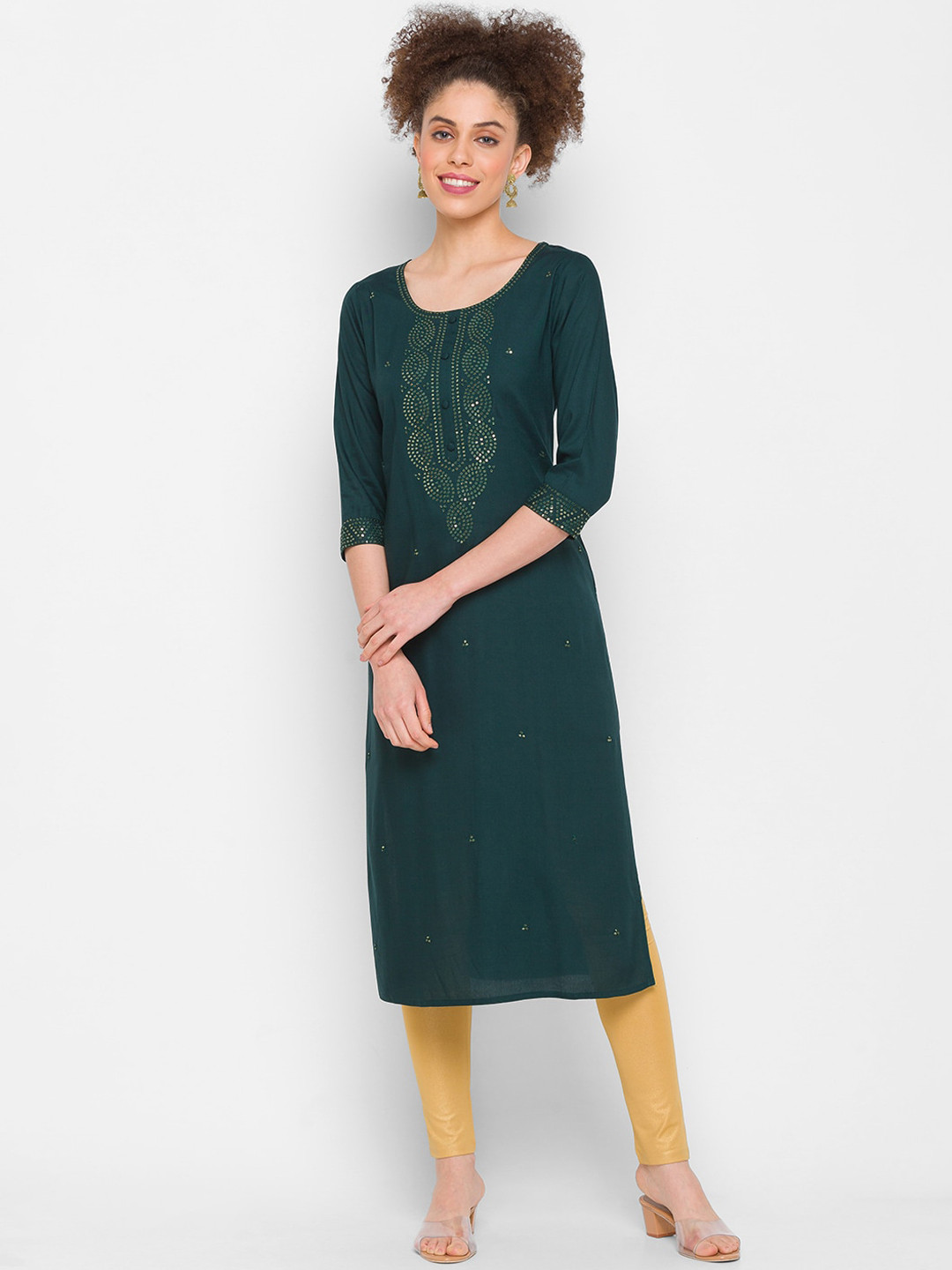 

ZOLA Women Green Ethnic Motifs Embroidered Kurta