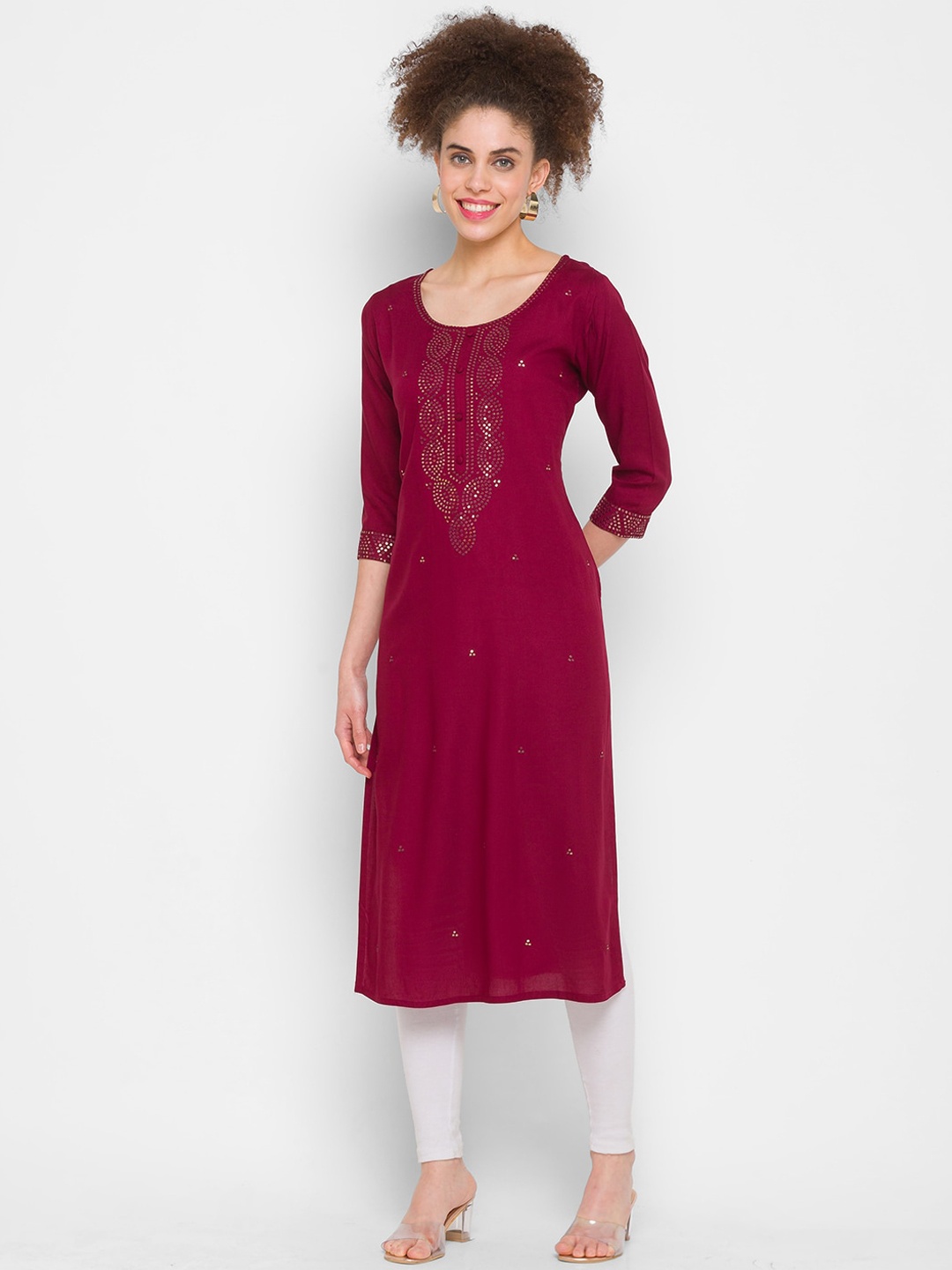 

ZOLA Women Maroon Ethnic Motifs Embroidered Kurta