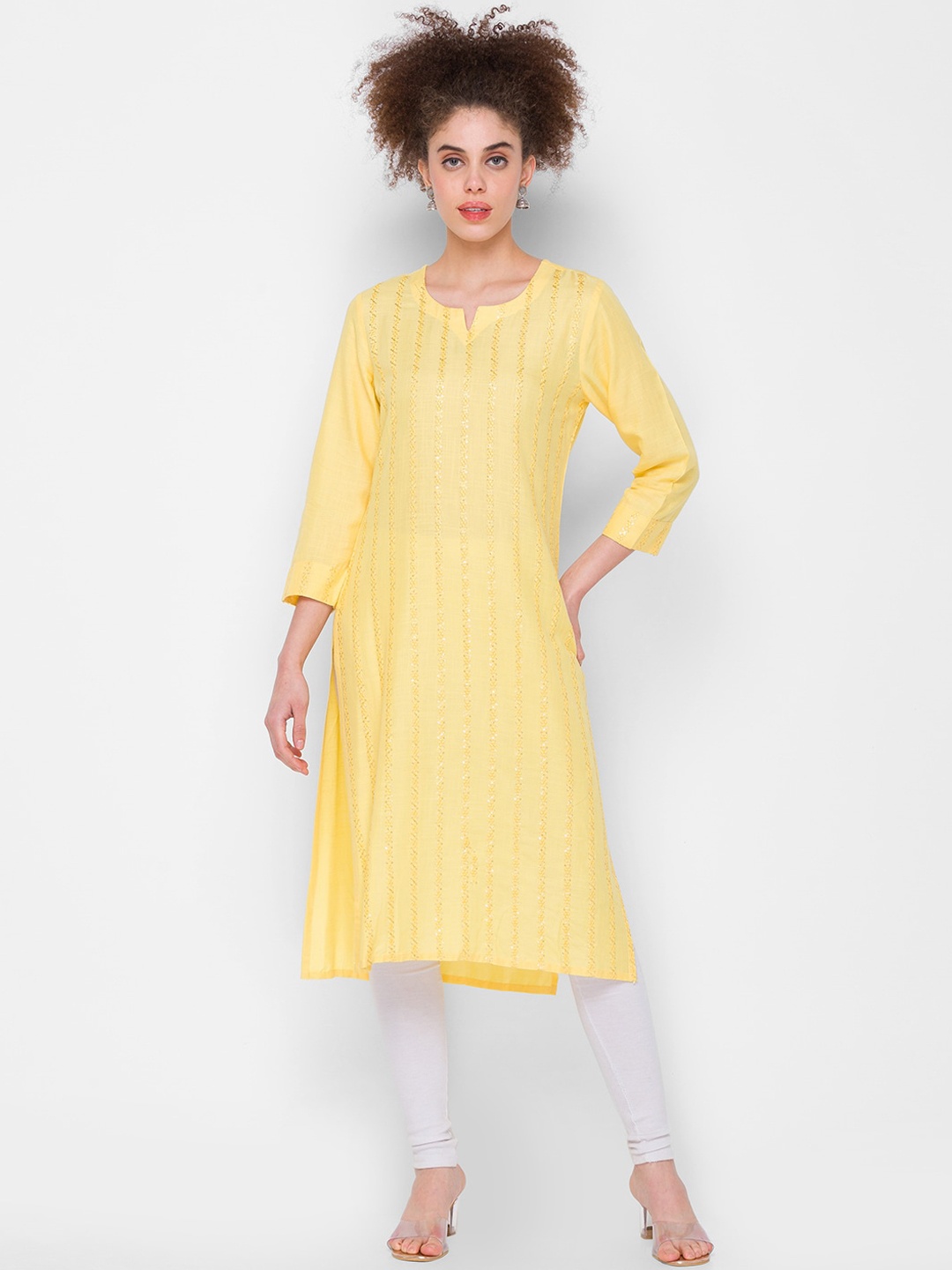 

ZOLA Women Yellow Floral Embellished Keyhole Neck Kurta
