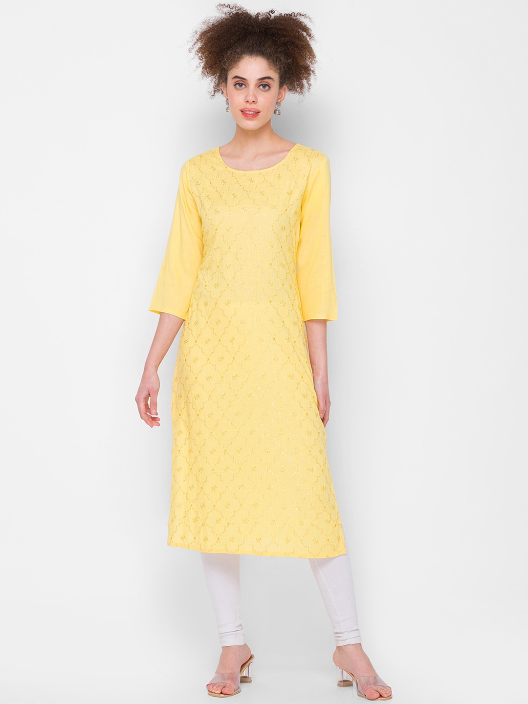 

ZOLA Women Yellow Floral Embroidered Flared Sleeves Kurta