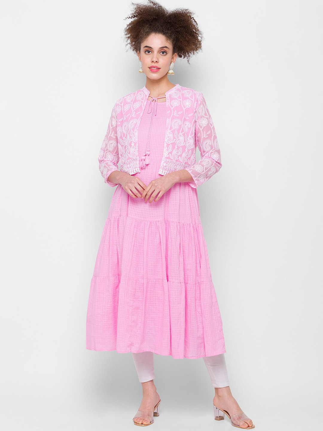 

ZOLA Women Pink Ethnic Motifs Chikankari Cotton Anarkali Kurta