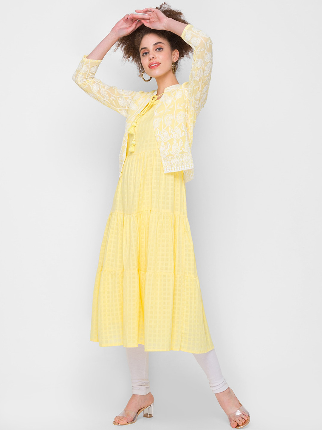 

ZOLA Women Yellow & White Ethnic Motifs Embroidered Anarkali Kurta