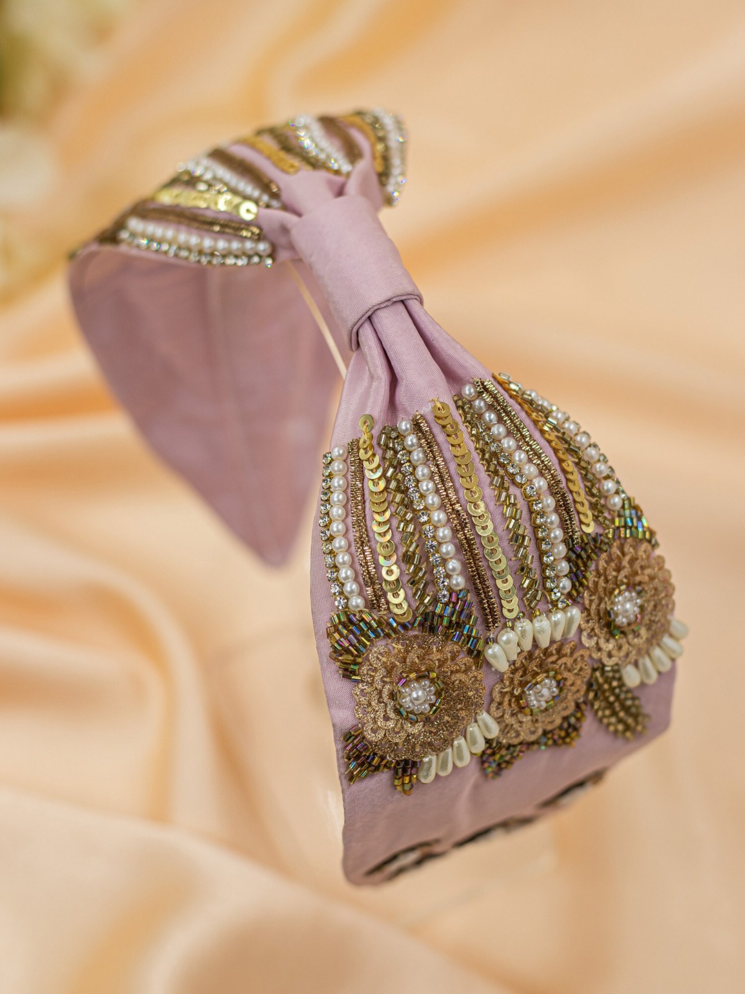 

Bellofox Women Rose & Gold-Toned Embellished Knot Hairband