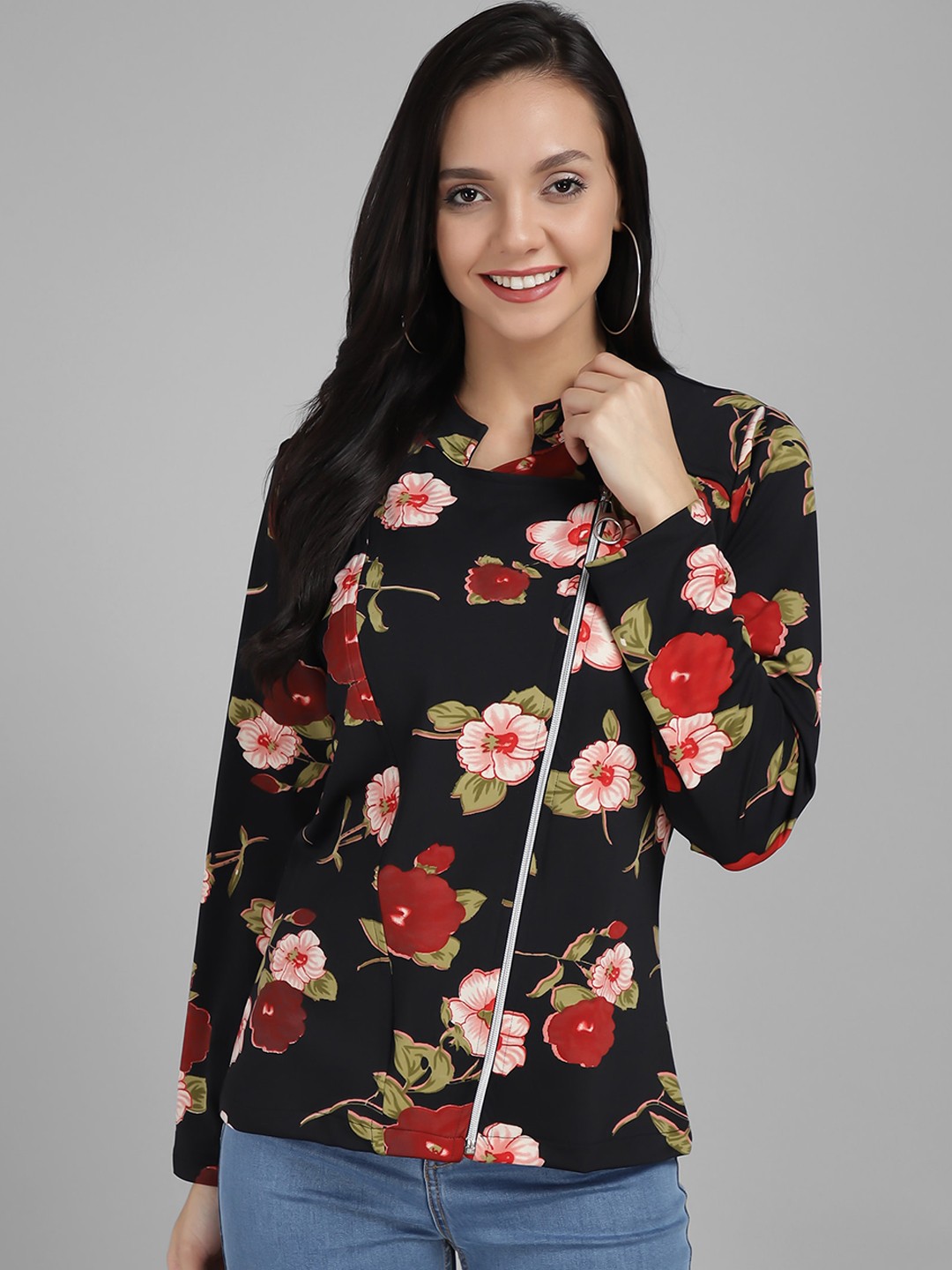 

Darzi Women Black Floral Tailored Jacket