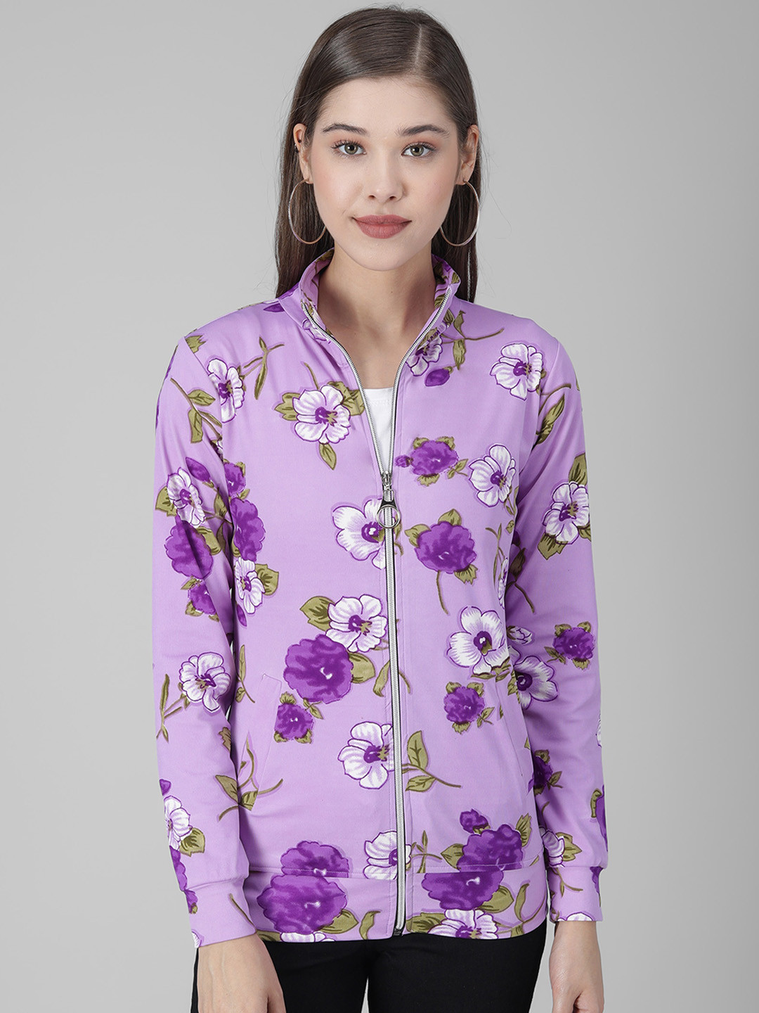 

Darzi Women Purple & White Floral Bomber Jacket