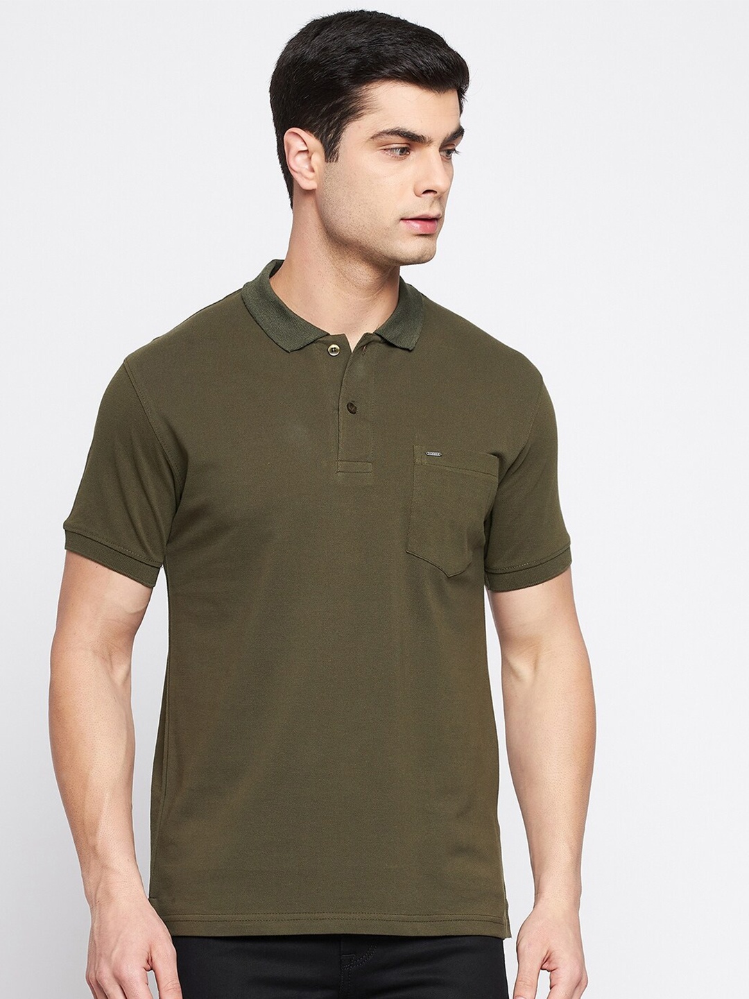 

Okane Men Olive Green Polo Collar T-shirt