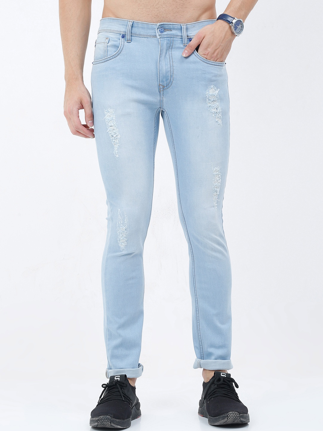 

Old Grey Men Blue Slim Fit Low Distress Light Fade Stretchable Jeans