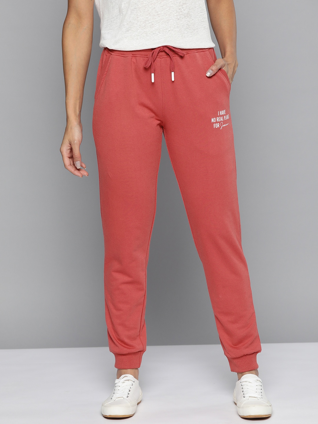 

Mast & Harbour Women Coral Red Solid Joggers