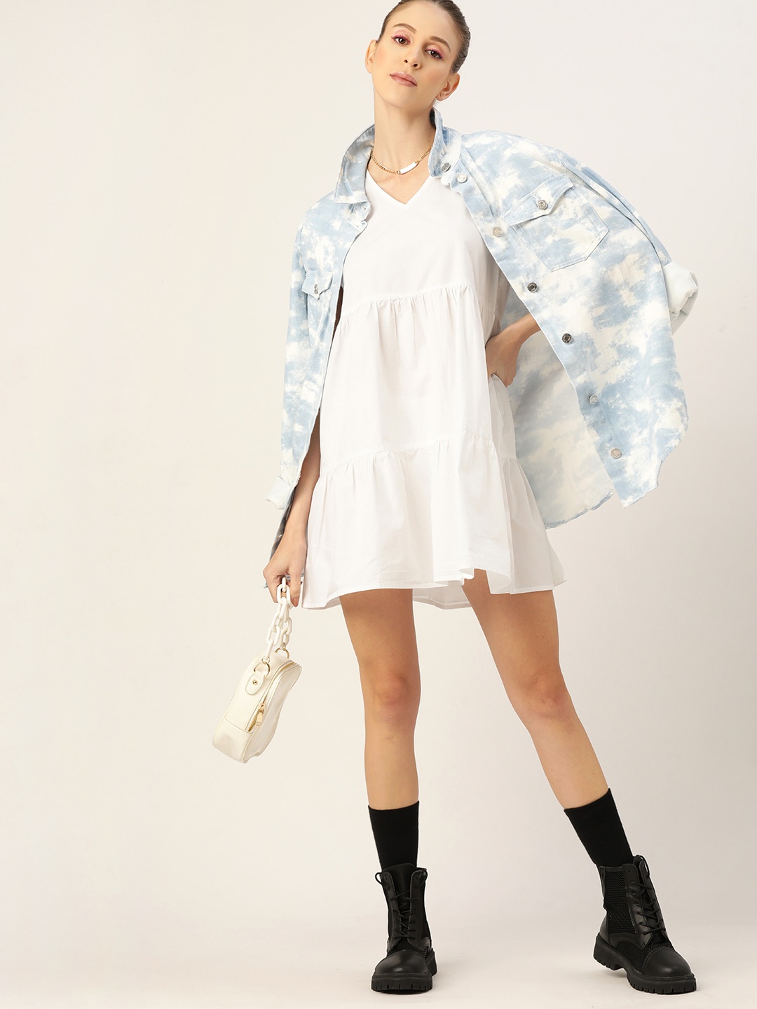 

Kook N Keech White Solid Cotton A-Line Dress