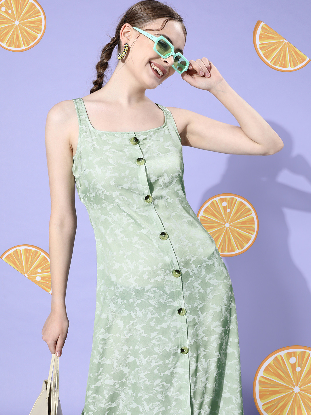 

Kook N Keech Shoulder Straps Floral A-Line Dress, Green