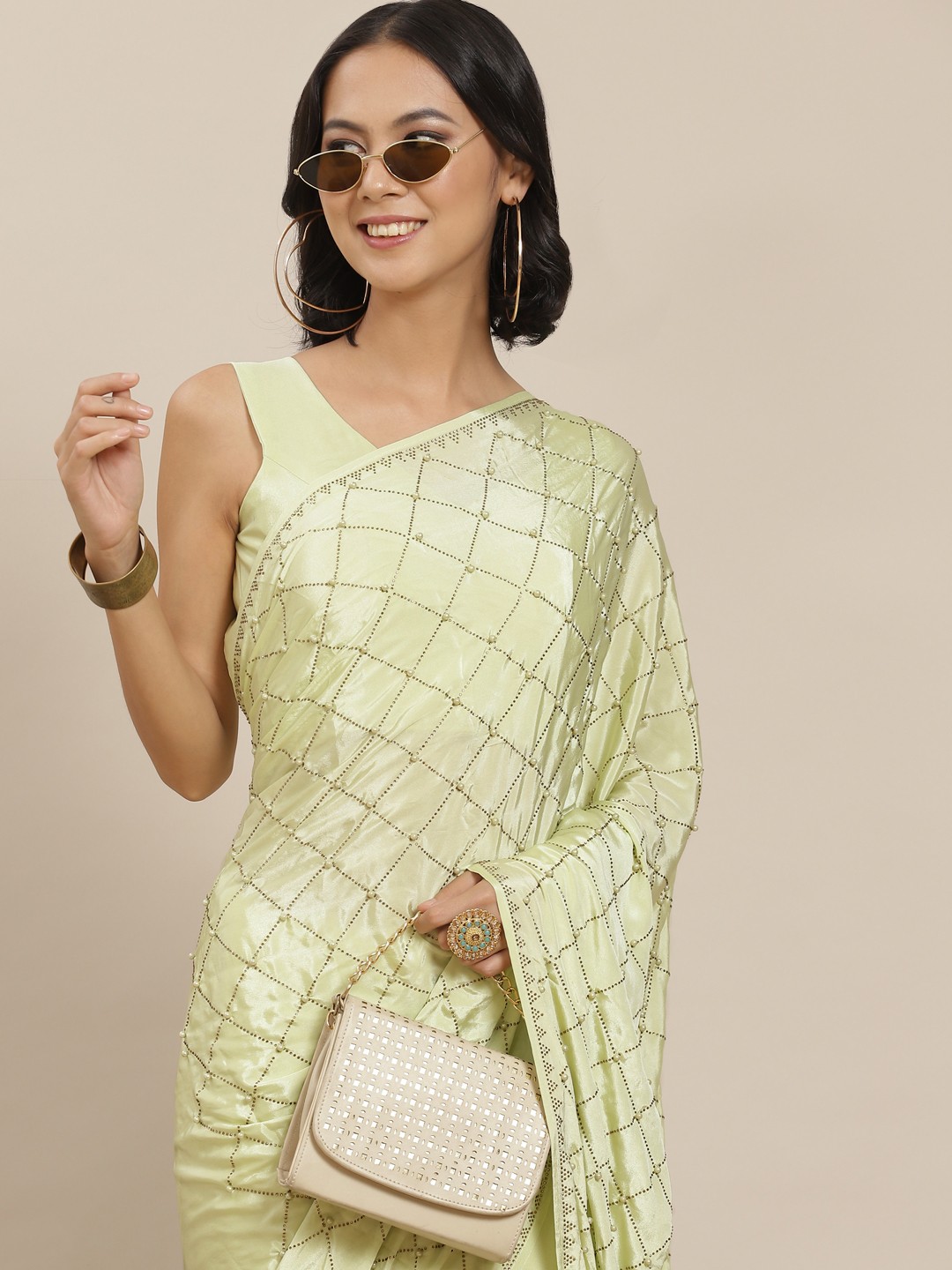 

SHUBHVASTRA Lime Green Embellished Saree