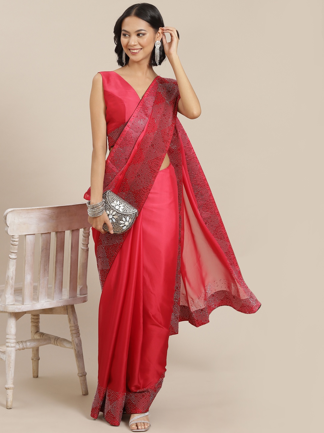 

SHUBHVASTRA Red Art Silk Saree