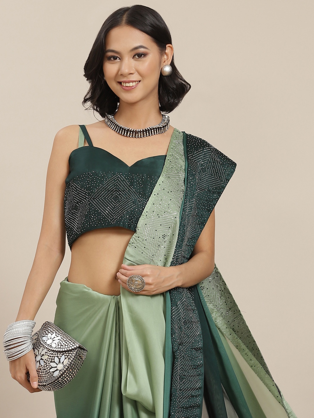 

SHUBHVASTRA Green Dyed Saree