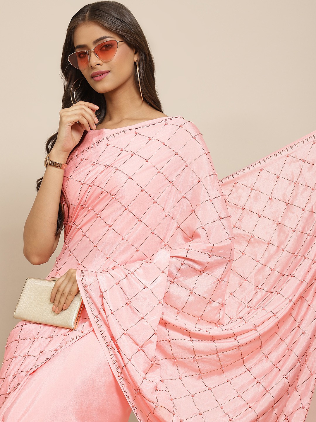 

SHUBHVASTRA Pink Embellished Art Silk Saree