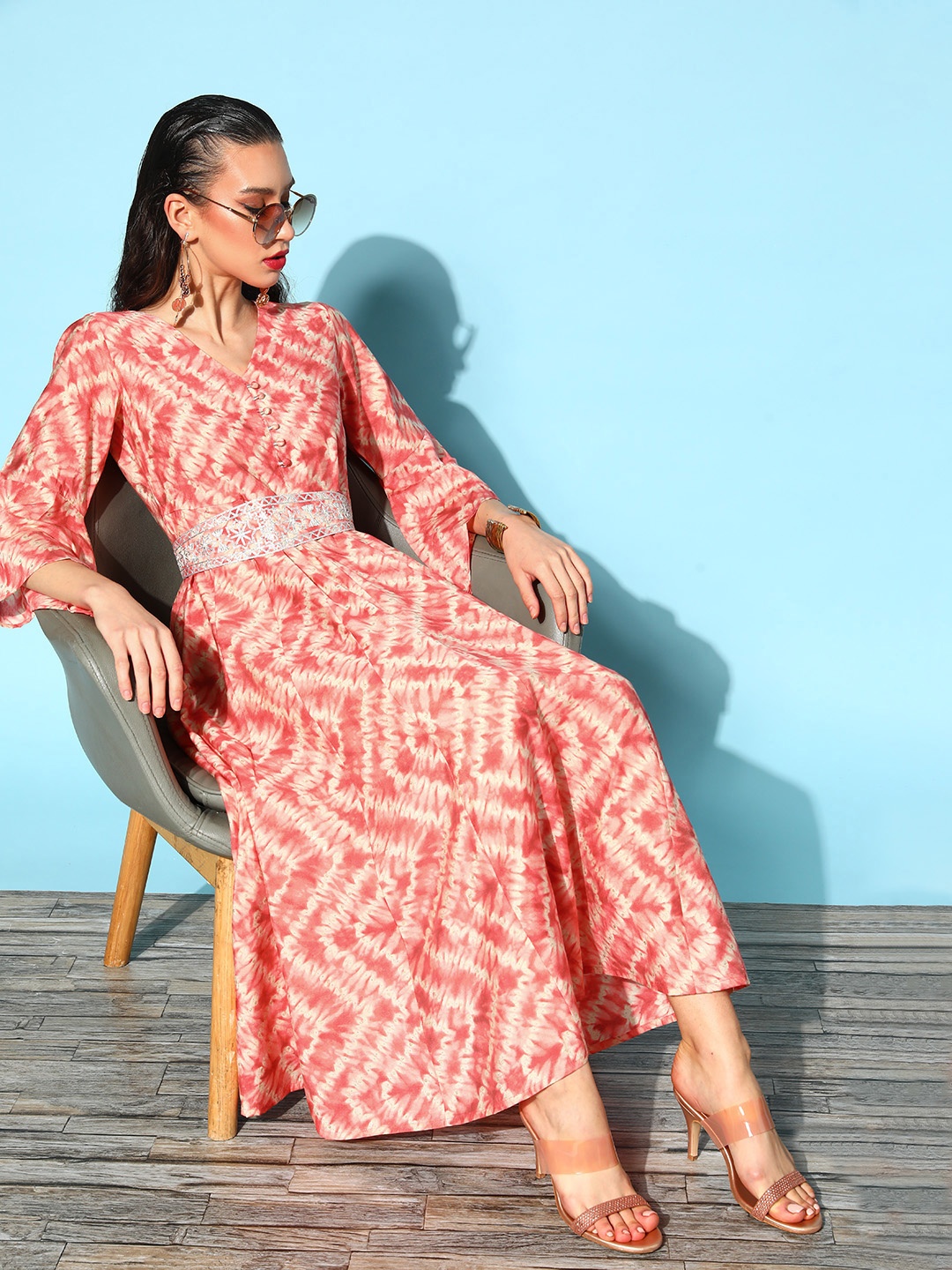 

Yufta Women Pretty Peach Tie and Dye Gown for Days Dress