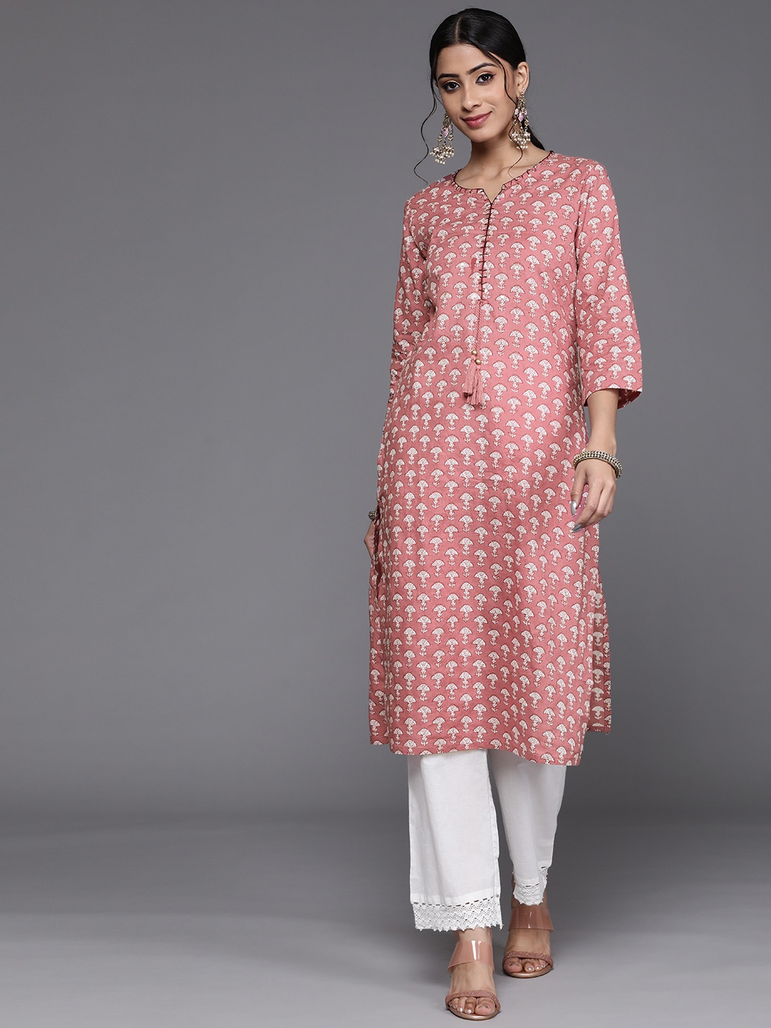 

Varanga Women Pink & White Pure Cotton Ethnic Motifs Printed Kurta