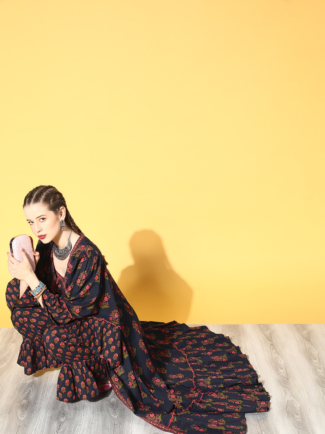 

Yufta Women Navy Blue & Pink Ethnic Motif Printed Top with Palazzo