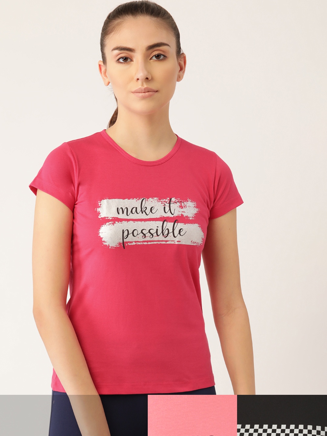 

FEMEA Women Pack Of 3 Pink Typography Printed T-shirt