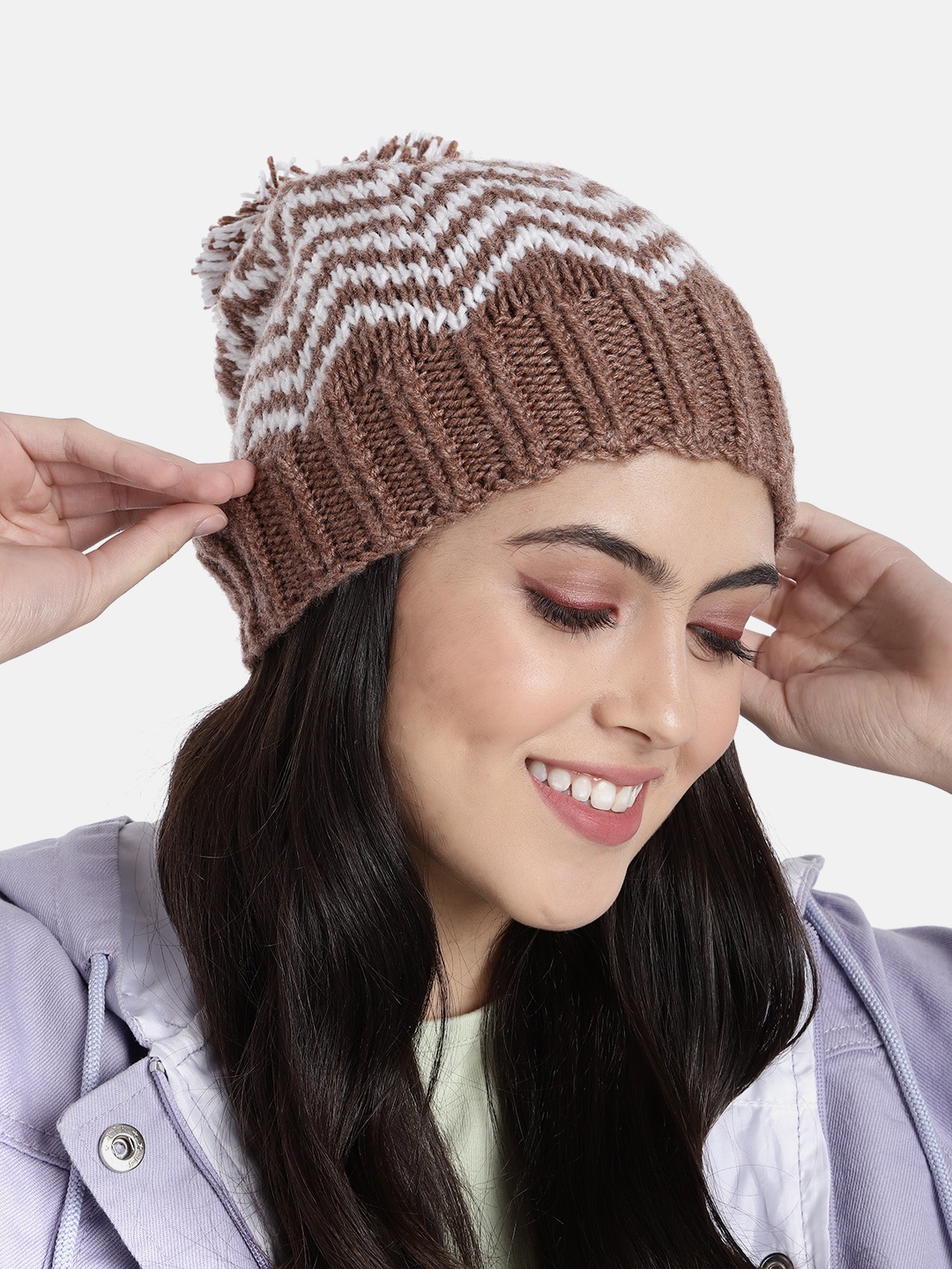 

Magic Needles Unisex Khaki & White Striped Beanie