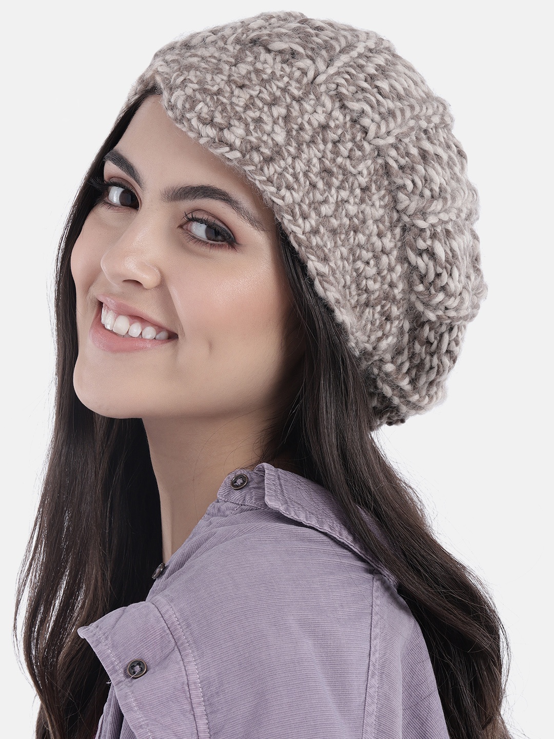

Magic Needles Unisex Brown & Off White Self Design Beanie