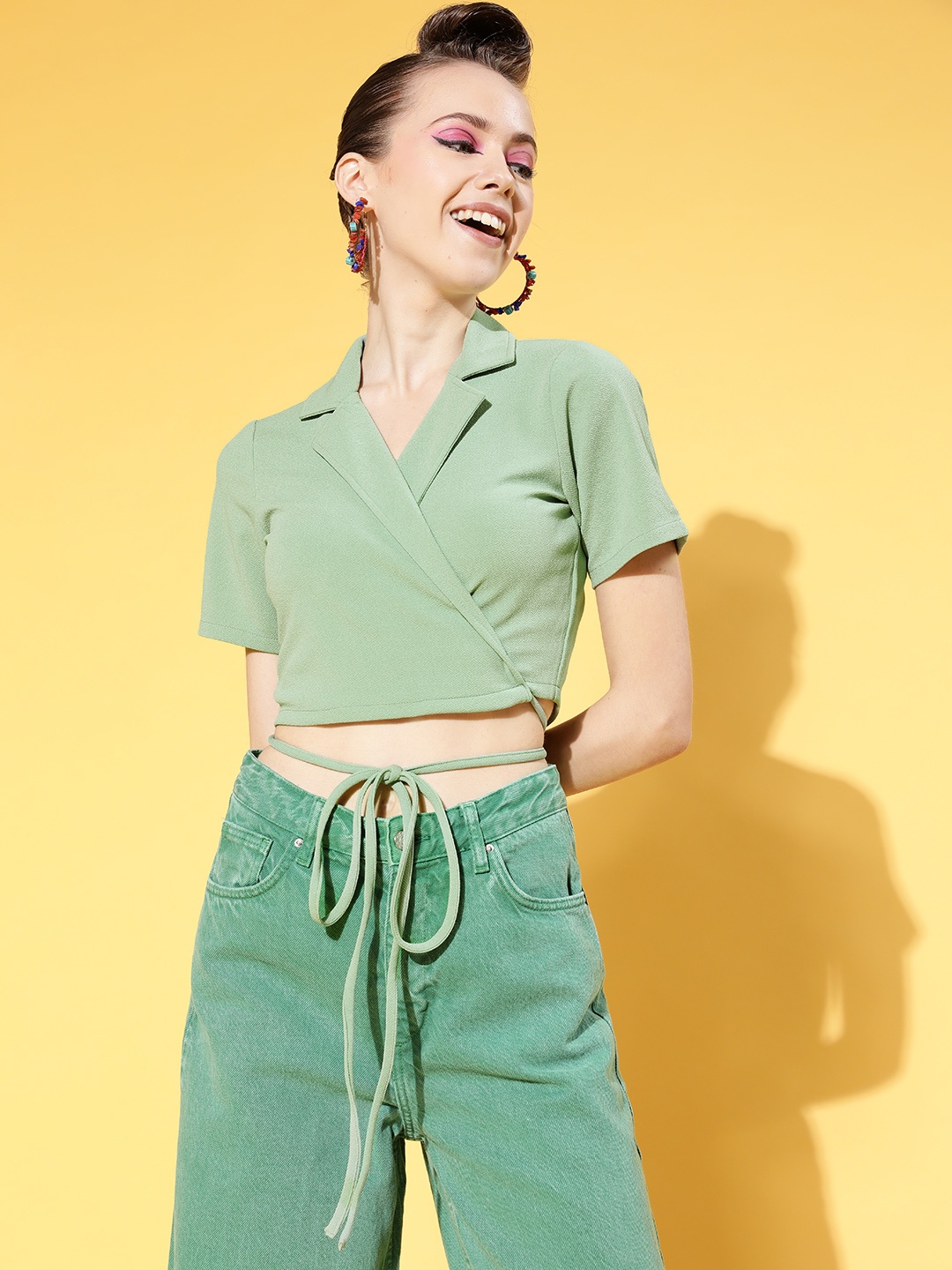 

Athena Women Gorgeous Green Solid Midriff Flossing Top