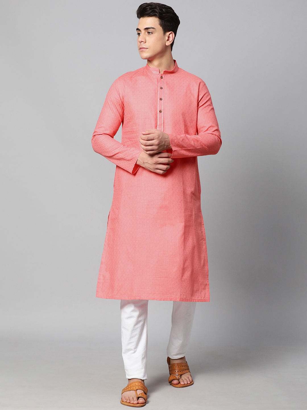 

Manthan Men Pink Self-Design Kurta