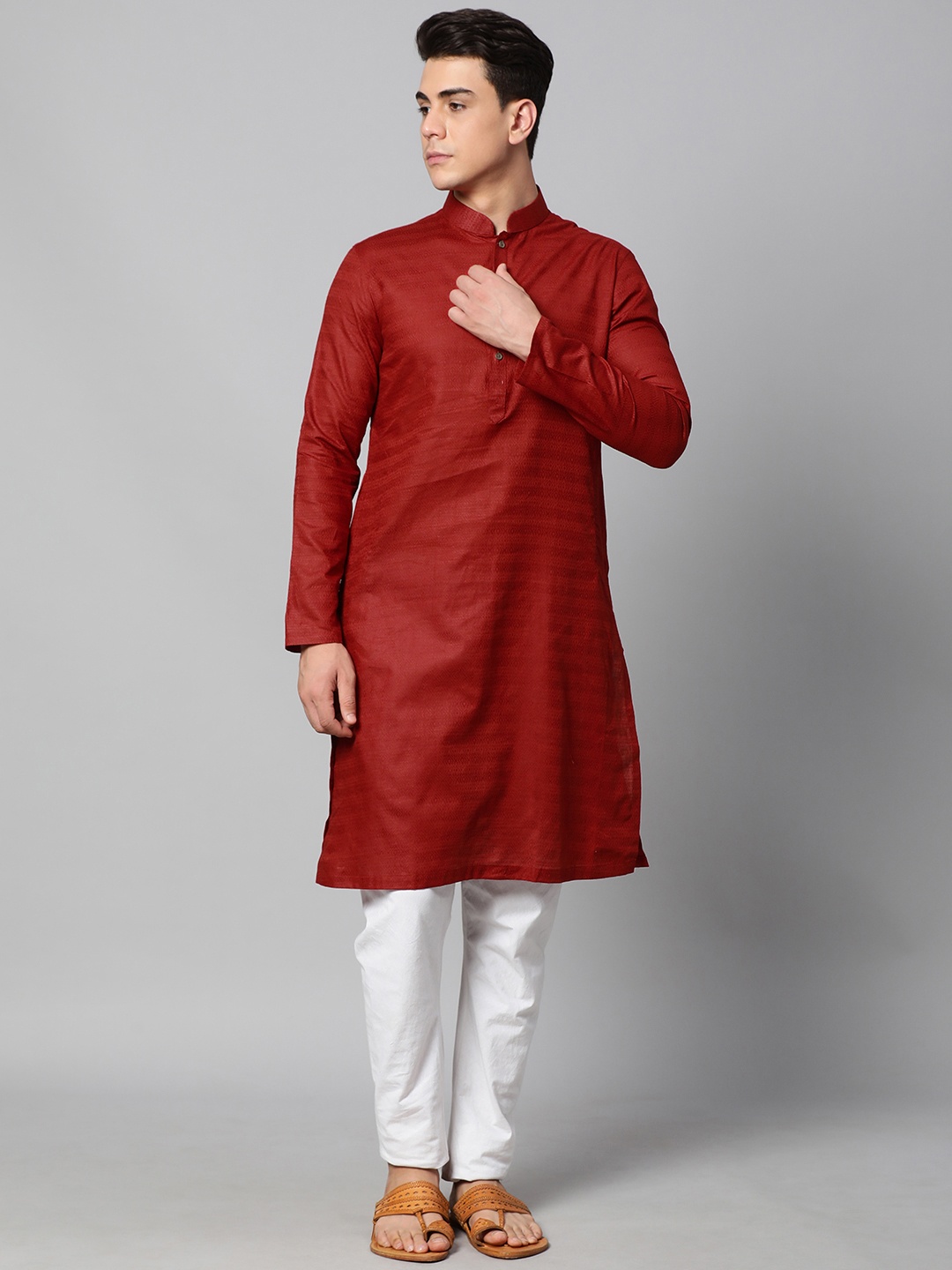 

Manthan Men Red Self-Design Kurta