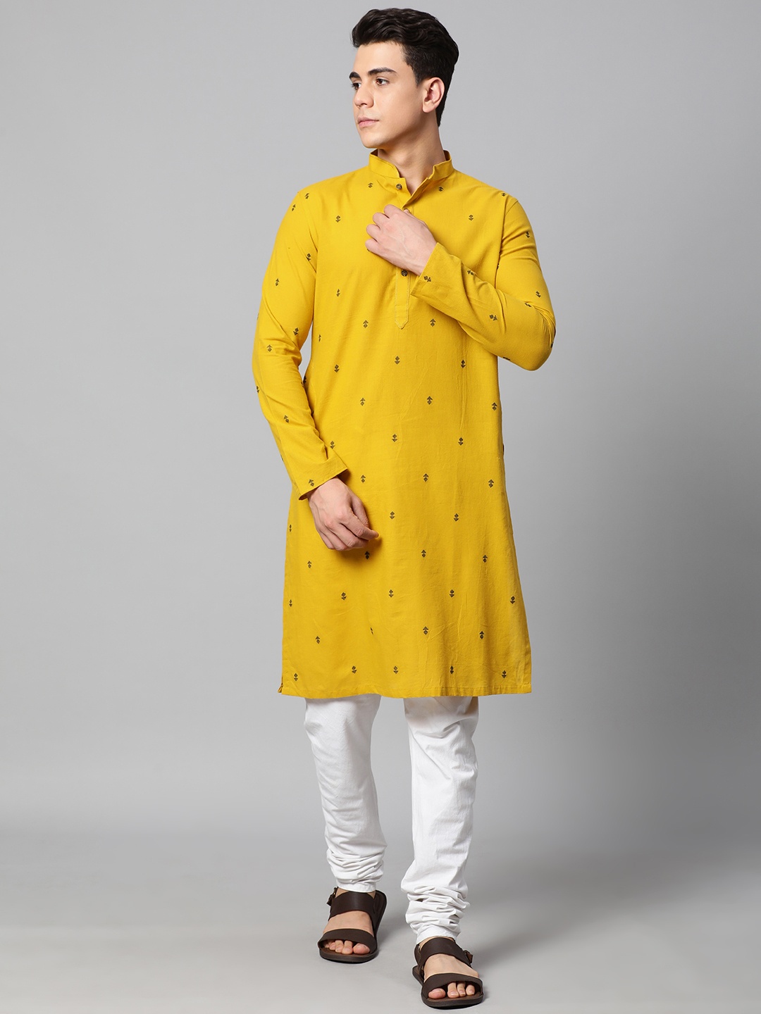 

Manthan Men Mustard Yellow Ethnic Motifs Print Kurta