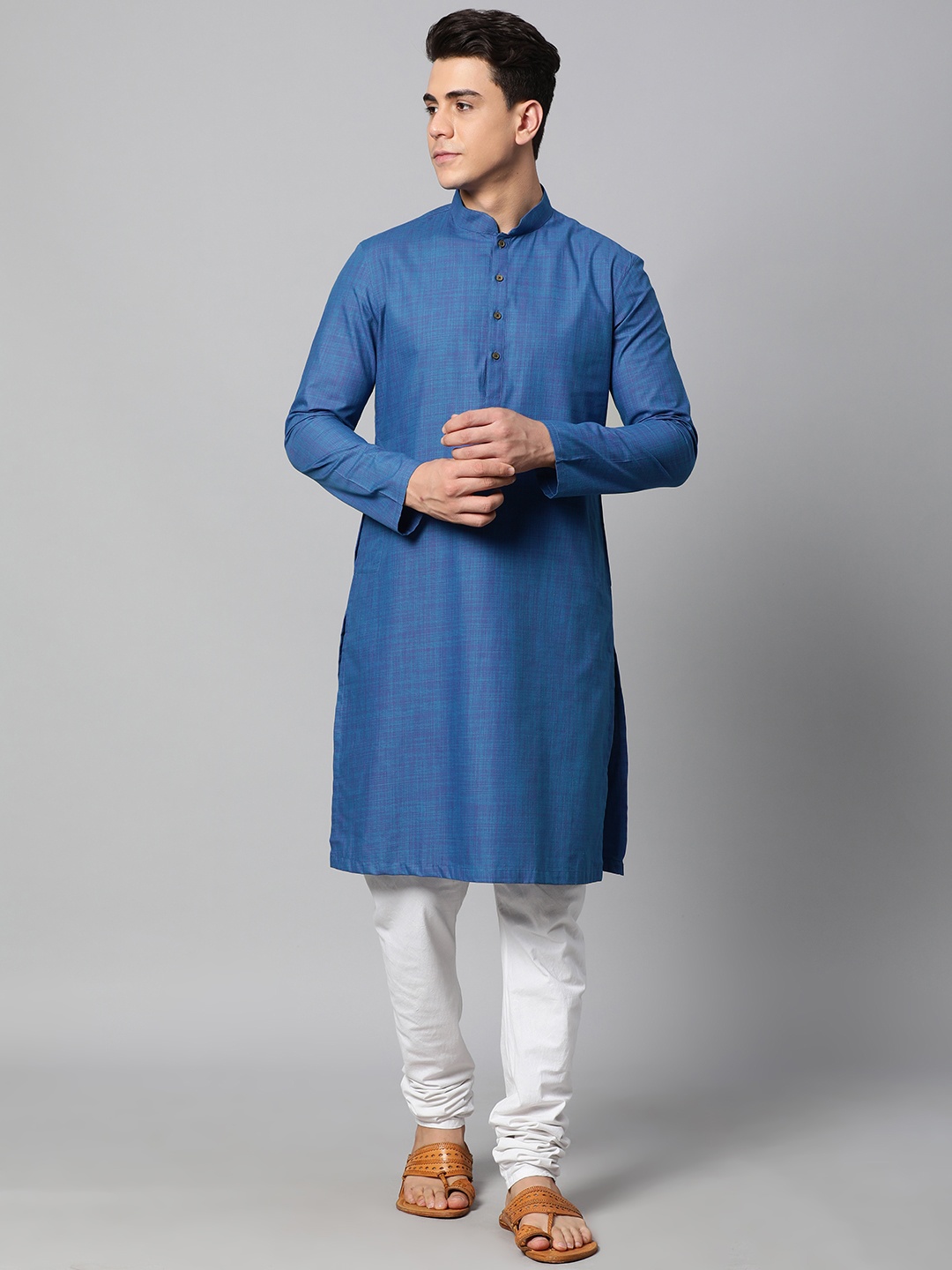 

Manthan Men Blue Self-Checked Kurta