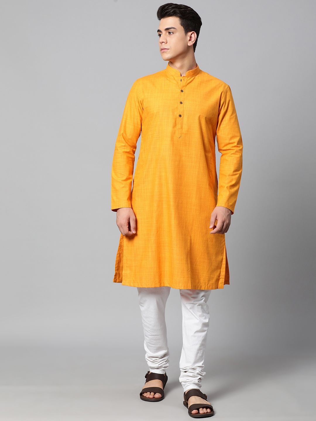 

Manthan Men Mustard Yellow Solid Kurta