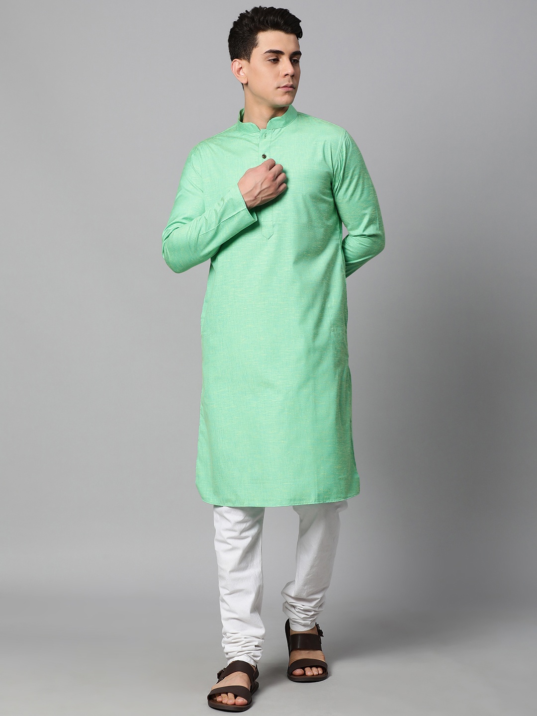 

Manthan Men Sea Green Solid Kurta