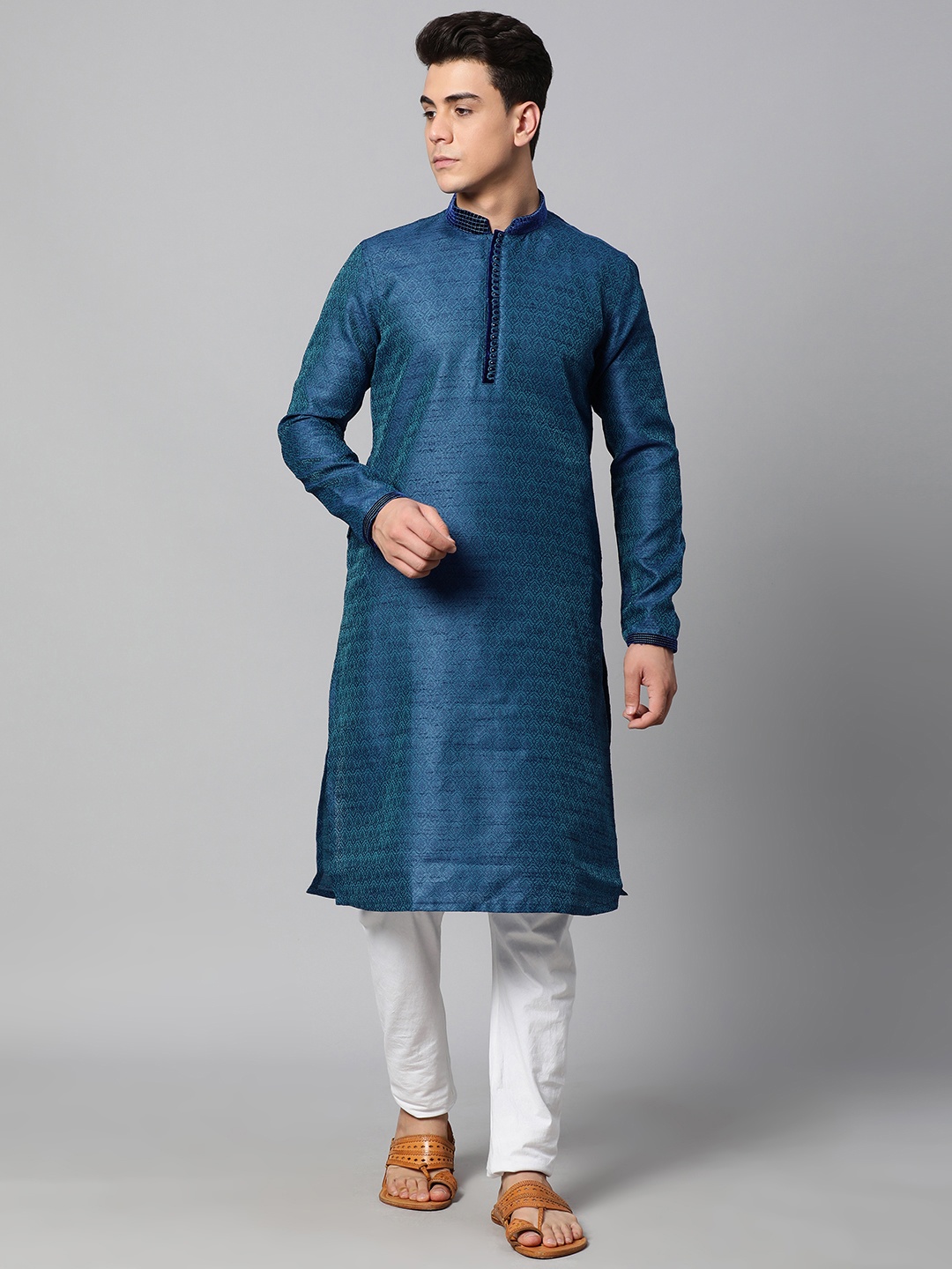 

Manthan Men Blue Jacquard Woven Design Kurta