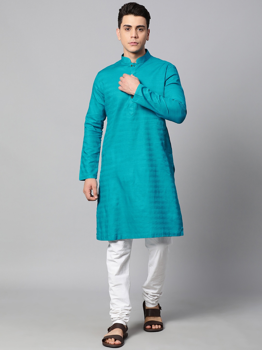 

Manthan Men Teal Green Self-Design Kurta