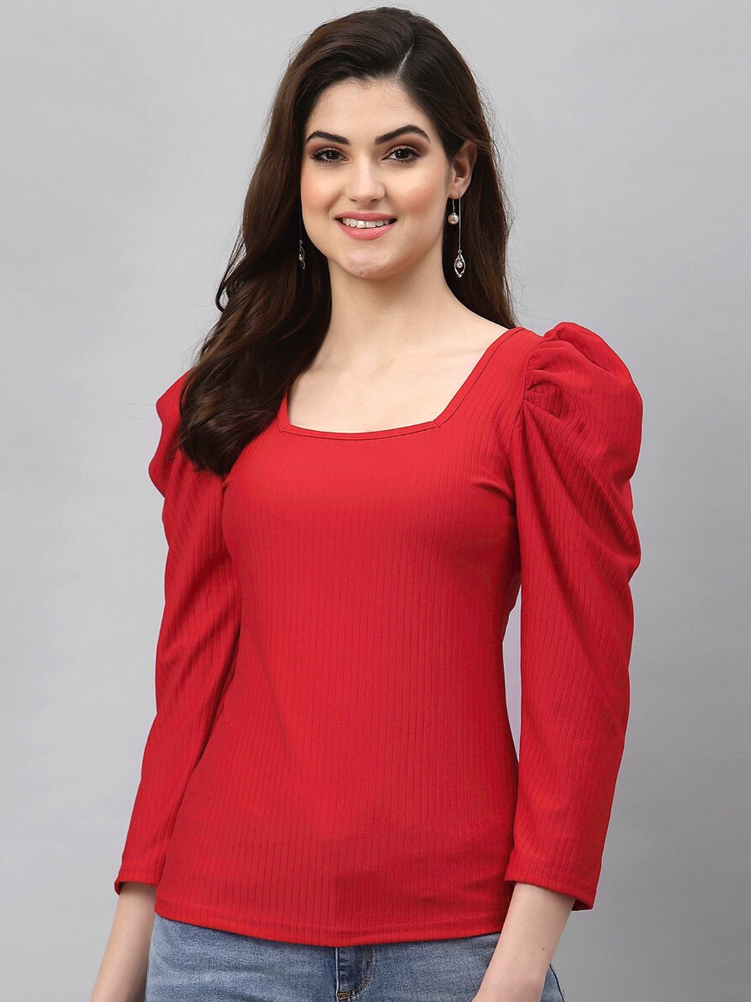 

Selvia Red Layered Lycra Regular Knitted Top