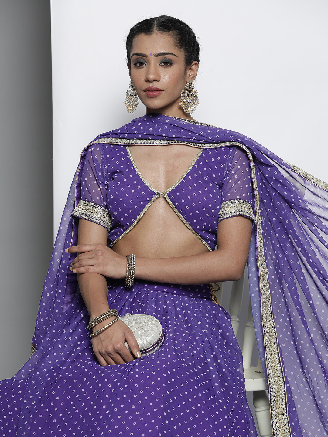 

DRESSTIVE Violet & White Printed Unstitched Lehenga & Blouse With Dupatta