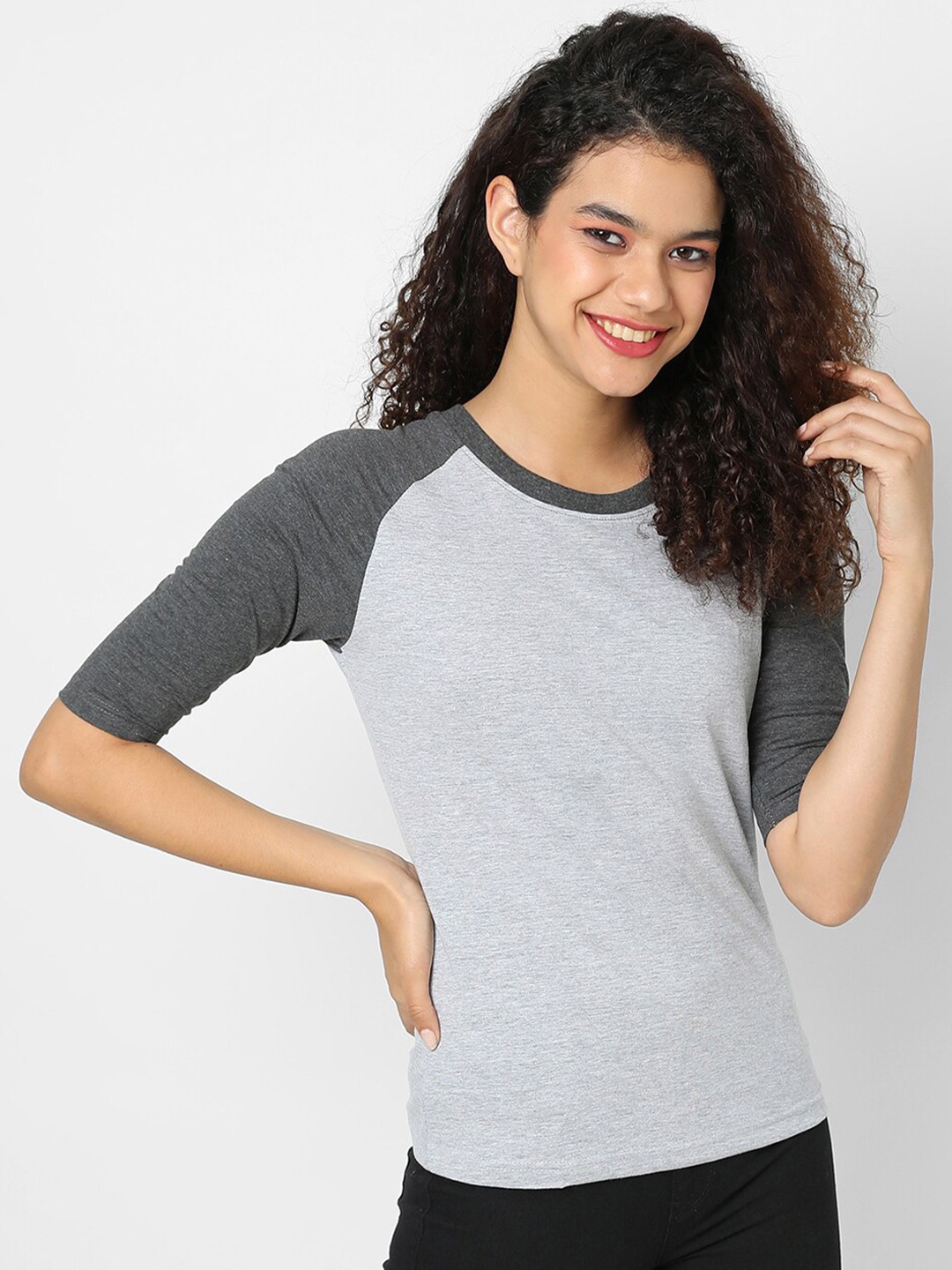 

Campus Sutra Charcoal Colourblocked Top