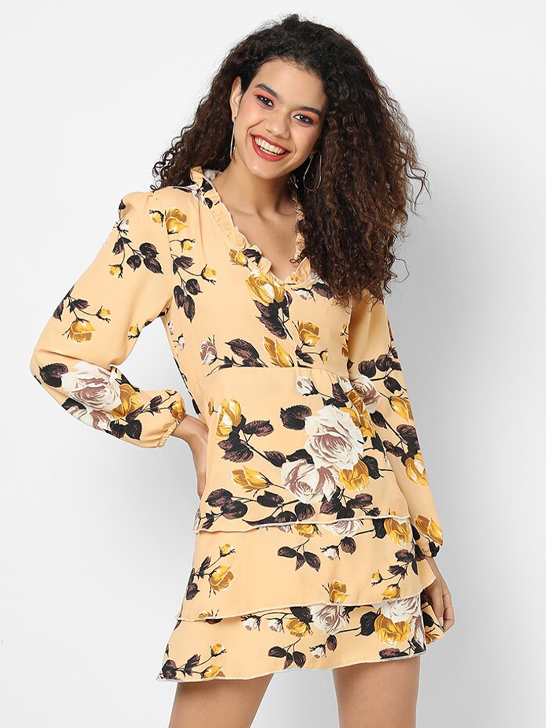 

Campus Sutra Yellow Floral Mini Dress